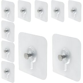 10 Pcs Wall Hangers Without Nails, 60 x 60 mm Picture Hangers Without Nails Adhesive Screws, Waterproof Nailless Wall Hooks for Bathroom, Kitchen, Home and Office to Hang Mirror, Photo, Key
