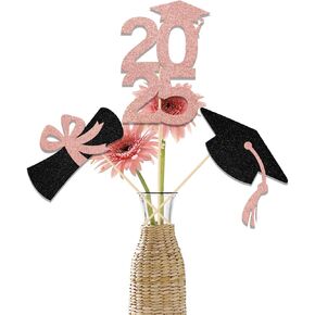 Graduation 2025 Graduation Centerpiece Sticks Class of 2025 Party Decor Table Toppers for College High School Graduation Party Supplies 12 Pieces Rose Gold & Black