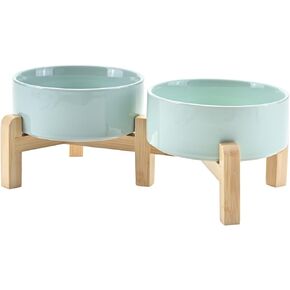 SPUNKYJUNKY Ceramic Dog and Cat Bowls 2 Pack, 5.1'' Dog and Cat Food Water Double Feeding Bowls Non-Slip for Cats and Puppy Small Sized Breed Dogs Microwave Dishwasher Safe - 13.5 OZ, 2pcs, Paw White