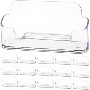 16pcs Plastic Business Card Holder, 3.8x1.4x1.8" (L x W x H) Clear Business Card Holder Stand Acrylic Business Card Holder for Desktop Office Front Desk Display for Placing 40-50 Business Cards