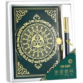 Vintage Lock Diary Set with Pen Leather Journal with Lock and Key A5 Locking Journals for Women Girls Boys Men Writers Gifts, 5.7x 8.3 in, Green