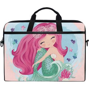 ALAZA Cute Mermaid Fish Seashell Pink Laptop Case Bag Sleeve Portable Crossbody Messenger Briefcase Convertible w/Strap Pocket for MacBook Air Pro Surface Dell ASUS hp Lenovo 14-15.4 inch