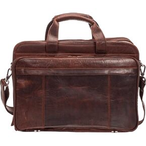 Mancini Buffalo Double Compartment Top Zipper 15.6" Laptop/Tablet Briefcase, Brown, Brown