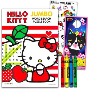 Hello Kitty Word Search Puzzle Book Set for Kids - Bundle with Hello Kitty Activity Books with Word Find Puzzles, Stickers, Crayons, More | Hello Kitty Word Search Book