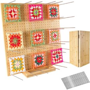 22" x 11" Crochet Blocking Board with 20 Pins and Pegs - Large Granny Square Blocking Board, Durable Bamboo Mats for Crochet Projects, Ideal for Beginners & Knitting Lovers