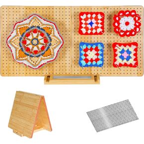 22 "× 11" لوحة حظر الكروشيه مع 20 دباس وأوتاد - لوحة حظر مربعة كبيرة الجدة ، حصيرة متينة الخيزران لمشاريع الكروشيه ، مثالية للمبتدئين ومحبي الحياكة in Kuwait
