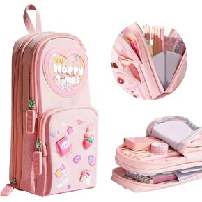 Large Capacity Kawaii Purple Pencil Case - Cute 3-Compartment Stationery Organizer for School Supplies, Office, and Travel | Ideal Gift for Students, Artists, and Art Lovers, Holds 50 Pens or Pencils in Saudi Arabia