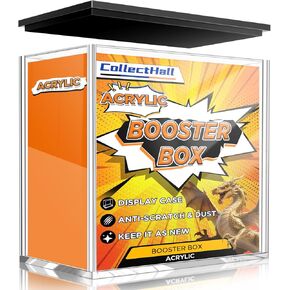 Booster Box Acrylic Case - UV Protection Display for PKMN Booster Sealed Boxes, Thick 0.2" Clear Storage Case with Anti-Scratch Coating, Gift for TCG Collectors (Black Base)