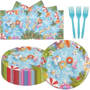 75PCS Sushi Birthday Paper Plates and Napkins - Sushi Themed Tableware Set Include 7inch Paper Plates Napkins Forks Disposable Decoration Supplies for Birthday Party, Serve 25