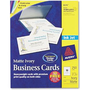 Avery 8376 Business Cards, Inkjet, Matte, 2-Inch x3-1/2-Inch, 250/PK, Ivory