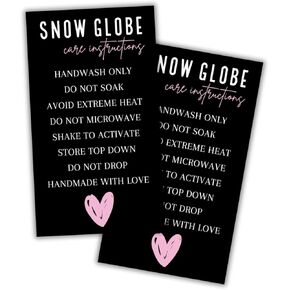 Snowglobe Care Instruction Cards 50pk 2x3.5" How To Clean Homemade for Clients Do’s and Dont’s Reorder Business