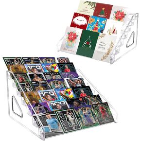 2 Pack Acrylic Trading Card Display Stand, 7-Tier Greeting Card Display Stand, 12 in Portable Versatile Display Rack Holder for Graded Cards, PSA Cards,Sports Cards, Business Cards