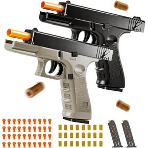 2Pack Soft Bullet Toys Gun - Semi-Automatic Handgun with Shell Ejection and Auto Rebound, Outdoor Game Toy Foam Blasters & Guns for Boys Girls Halloween Christmas Birthday Gifts (Black+Brown)