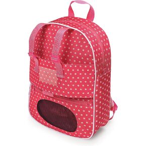 Badger Basket Delightful Doll Travel Backpack with Plush Friend Compartment – Perfect for 18-Inch Dolls with Stylish Pink Star Design