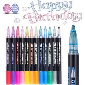Glitter Markers 12 Colors Double Line Outline Markers, For Doodling,Painting,Christmas Cards, DIY Craft Projects Art Supplies For Girls Kids Ages 8-12 Glitter Pens For Adults