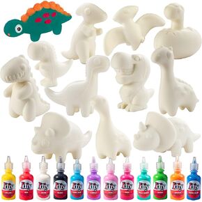 Jumbo Party Craft Kit Dino Squishies (12 Unique Dinosaurs w 12 Fabric Paints)-White Kawaii Scented Slow Rise Squishy Toys, Stress Relief Set, Kids School Summer Camp Project, Birthday Gift (4"-6" ea)
