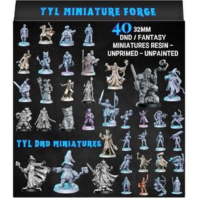 Ultimate 40-Piece Miniature Set – 40 Unique Fantasy Models for DND & Tabletop RPGs – Unpainted Resin Miniatures for Dungeon Masters & Painters – Premium 32mm Scale Figures