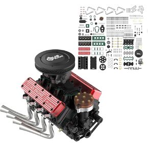 TOYAN V8 Engine Model Kit That Works, FS-V800WGPC 1/10 Scale 28cc Water-Cooled Four-Stroke OHV Fully Functional Miniature V8 Engine Kit for Adults