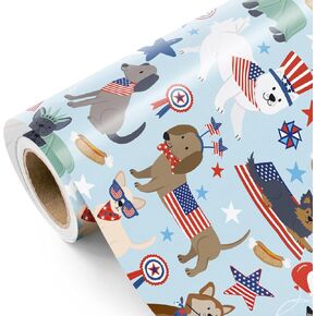WRAPAHOLIC American Dog Wrapping Paper Roll - Mini Roll - 17 Inch x 16.5 Feet - USA Patriotic Dog 4th of July Wrapping Paper Perfect for Independence Day, Memorial Day, Birthday