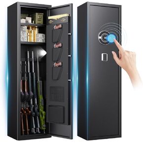 8-12 Gun Safe,Gun Safe for Rifles and Pistols,No Assembly Required,Biometric Fingerprint Large Rifle Safes for Home,Alarm System,Adjustable Rack,Silent Mode