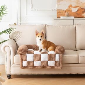 Comfy Large Dog Couch Bed, Luxury Sofa Style with Bolster, Washable Scratch-Proof Cover for Pets Dogs Cats, Brown
