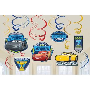 Disney Cars 3 Swirl Value Pack Hanging Decorations - 5" & 7" Swirls (Pack of 12) - Multicolored & High-Quality Material - Perfect for Theme Parties & Celebrating Lightning McQueen Fans
