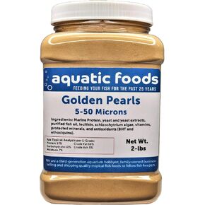 Aquatic Foods Inc. Golden Pearls 5-50 Microns (Powder) Newly Hatched Fry and Babies of Shrimp, Axolotls, Discus, Cichlids, Catfish, Tetras, Angel Fish, Guppies, Bettas, Corals, Reefs - 2oz Bottle