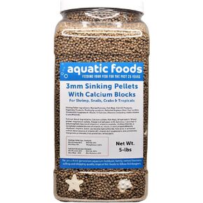 Aquatic Foods Inc. Calcium Shells Included in These 40% Protein 3mm Sinking Pellets for Shrimp, Snails, Crabs, Catfish, Plecos for All Tropical Fish. Pellets by Zeigler...10oz Small Jar