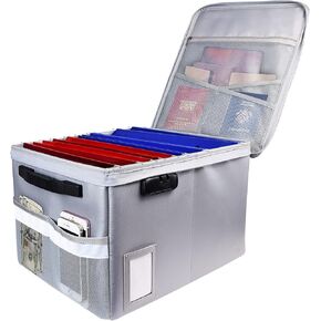 Fireproof Document Box, Fireproof Organizer Safe Box with Lock, Portable Office Storage Cabinet for Hanging Letter/Legal Folder 16.1 x 12.9 x 11in