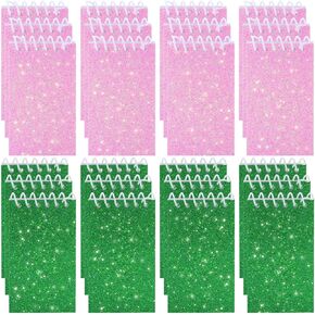24 Pcs Green and Pink Mini Glitter Spiral Notepads for Kids Party Favors for Witch Party Halloween Birthday Gift Classroom Rewards 20 Pages Each