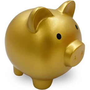 Piggy Bank,Unbreakable Plastic Kids' Money Banks,Saving Coin Bank for Boys Girls Kids，as Gift on Birthday,Baby Shower，Festival,Student Rewards (Gold, Medium)