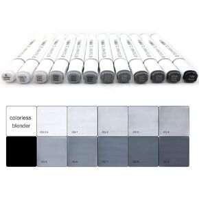 Artist Graphic Marker Pen 12 Grey Colours,Dual Tip Art Marker for Sketch,Drawing (12 Cool Grey)