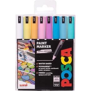 Posca - PC-1MR Art Paint Markers - 0.7mm Nib - Set of 8 - in Plastic Wallet (Pastel Tones)