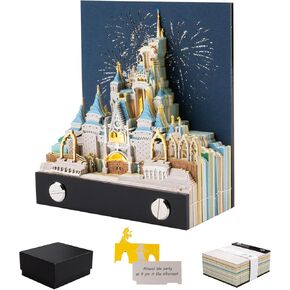 3D Tear Away Calendar 2025 with LED Lights, Weekly Calendar with Castle, Desk Calendar 3D Art Rip Away, Gift for Christmas Housewarming Desktop Decoration(Castle)