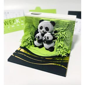 3D Creative Time Piece Calendar 2025 Panda Desk Weekly Calendar Decoration with Acrylic Case, Paper Sculpture Non-stick Notes, Paper Carving Art Craft Gift