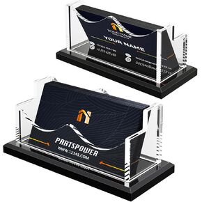 PARTSPOWER 2 Packs Acrylic Business Card Holder for Desk, Horizontal Clear Business Name Card Display, Solid Black Acrylic Base, Desktop Accessory Business Name Card Organizers (1-Slot)