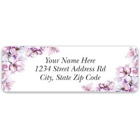 Personalized Return Address Labels Corner Cherry Blossoms - Custom Mailing Labels/Stickers for Envelopes, Easy Peel and Stick, Permanent Flat Sheet Rectangle Labels (White) Made in The USA (60)