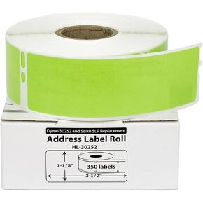 HOUSELABELS Compatible DYMO 30252 Green Address Labels (1-1/8" x 3-1/2"), Strong Permanent Adhesive, Compatible with DYMO LW 450, 4XL, Rollo & Zebra Desktop Printers, 50 Rolls /17500 Labels