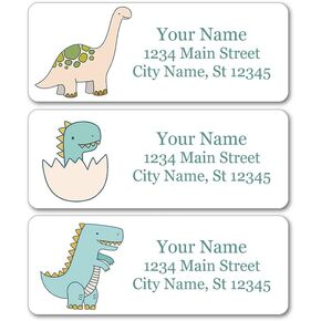 Personalized Return Address Labels - Cute Baby Dinosaurs Designs - 60-1000 Custom Self-Adhesive Stickers