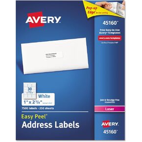 Avery 45160 علامات العناوين لطابعات الليزر ، 1 × 2-5/8 ، أبيض ، 7500/صندوق