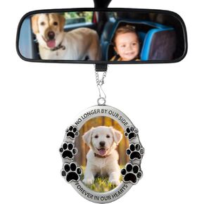 Pet Memorial Car Hanging Ornament – Photo Frame for Rearview Mirror Decor, Tribute to Lost Pet, Forever in Our Hearts Keepsake Charm Automotive Interior Dog Accessories