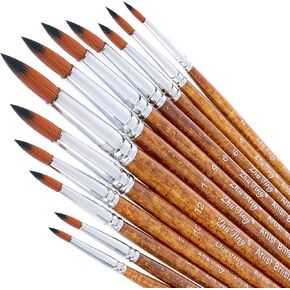 12 PCS Artist Watercolor Paint Brushes, Round Pointed Tip Artist Paint Brushes Round Paint Brush Basic Set Different Sizes Detail Paint Brush for Watercolor, Acrylic, Gouache, Ink, and Tempera Paintin