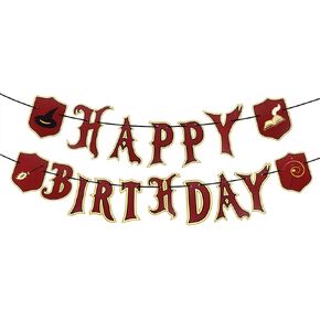 Happy Birthday Magical Banner, Pre-Strung Wizard Theme Party Supplies Magic Wizard Banner Backdrop for Kids Party Decorations