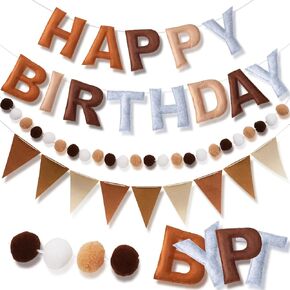 Colorful Happy Birthday Felt Banner, Pre-Strung Rainbow Birthday Signs with Pom Pom Garland & Reusable Pennant Streamers Bunting for Kids & Adults