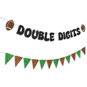 Football 10th Birthday Banner, Double Digits Banner for Boys, Glitter Happy 10th Birthday Banner for Sports Themed Party Decorations