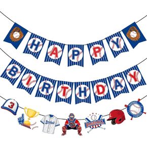 2 Pcs Happy Birthday Baseball Banner Baseball Party Decorations