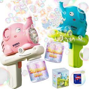 Bubble Gun for Kids Bubble Machine for Boys Girls Toddlers LED Automatic Blower Toys with 2 Bottles 20 Bags Refill Solution for Ages 3 4 5 6 7 8 Summer Outdoor Party Birthday Gift