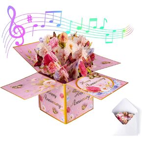 3D Pop Up Cards with Music, Romantic LED Light 3D Flower Gift Box, Handmade Foldable Greeting Cards Box with Envelope for Anniversary,Festivals & Special Occasions