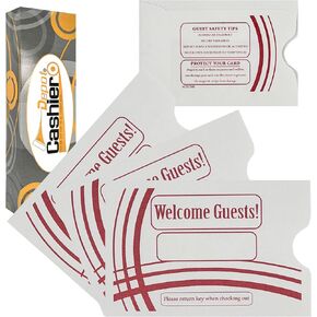 500 Cashier Depot Key Card Envelope/Sleeve " Welcome Guests" 2-3/8" x 3-1/2" Sturdy 24lb White Paper, 500/Box (Burgundy)