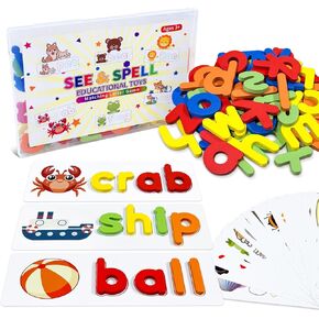 Learning Educational Toys for 2-6 Year Old Boys & Girls – See & Spell Letter Matching Game with Alphabet Cards, Preschool CVC Word Builders, Perfect Learning Gift for Toddlers & Kids